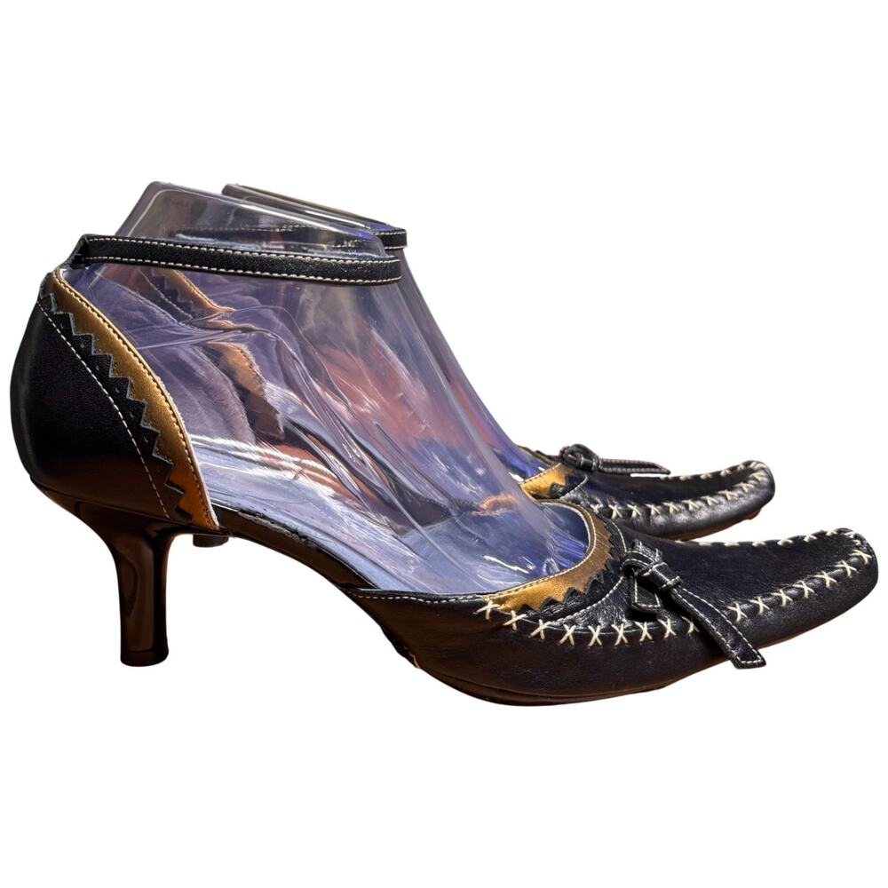 INDIGO by CLARKS Women's 8M Black Leather Slingback Heels Ankle Strap Pumps
